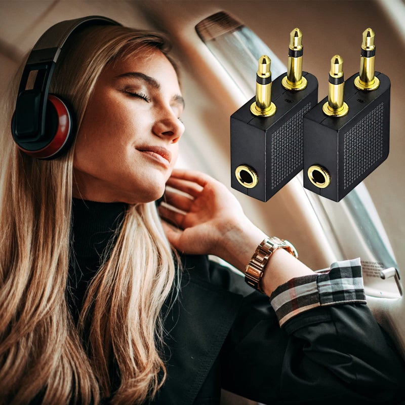 UCEC Airplane Headphone Adapter, 3.5mm Airplane Adapter for Headphones, Golden Plated Airline Headphone Adapter for in-Flight Entertainment System, 2 Pack - Image 3